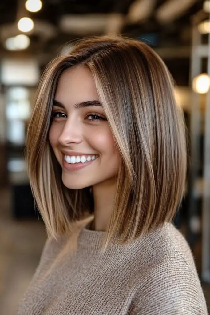 Amber-toned bob layered with softness