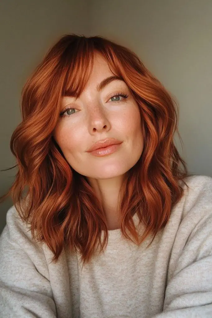 Orange-gold lob with fluttering bangs