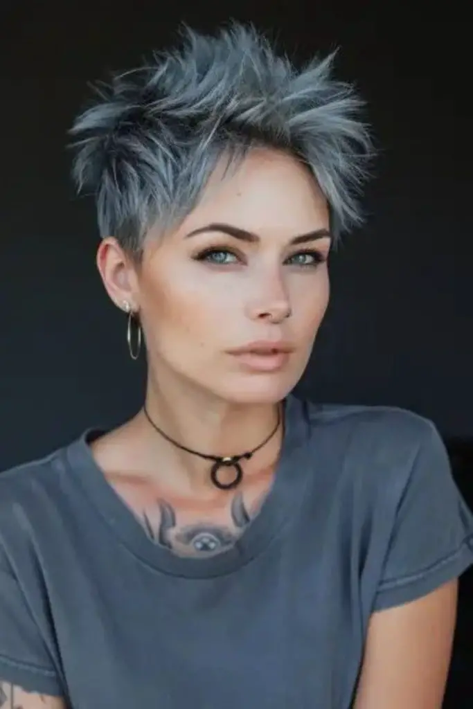 Stacked gray punk cut with flicks