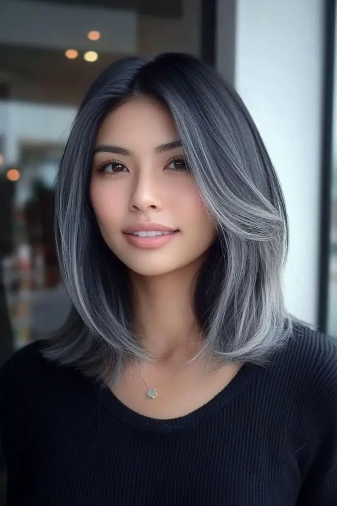 Ash-toned lob with flicked layers