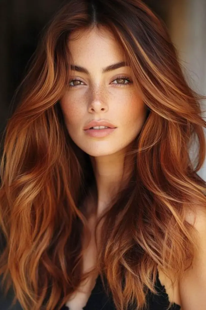 Autumn blush tones crowning dark strands