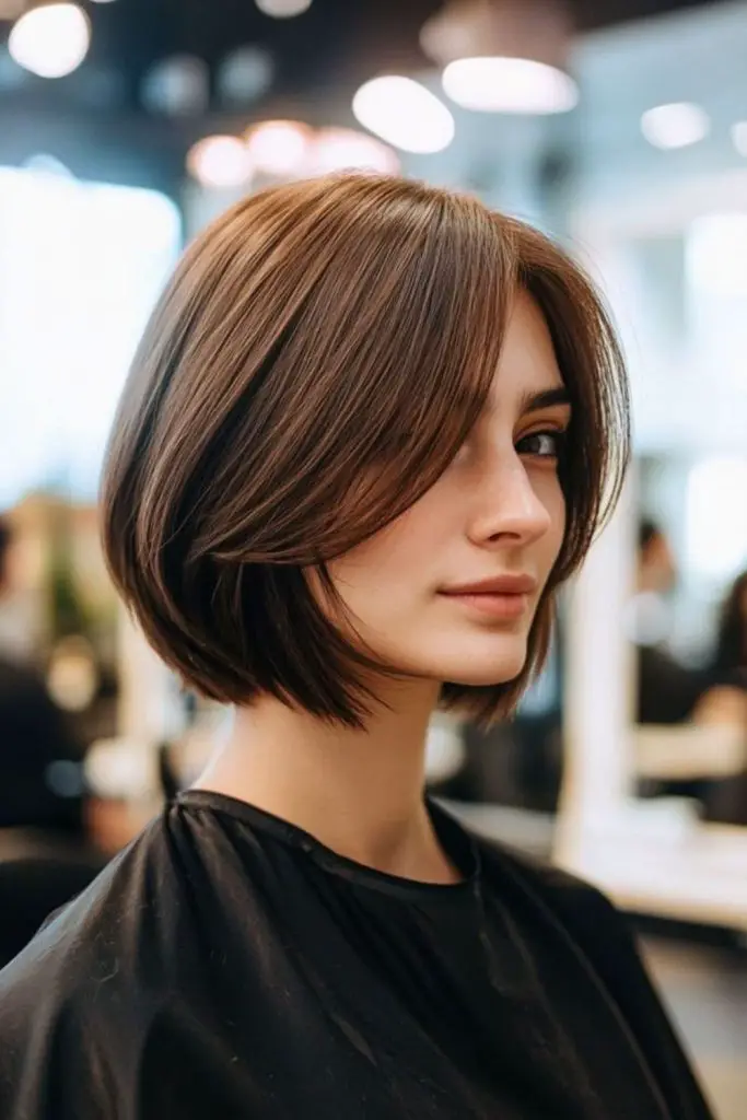 Graceful sleek bob with parted bangs