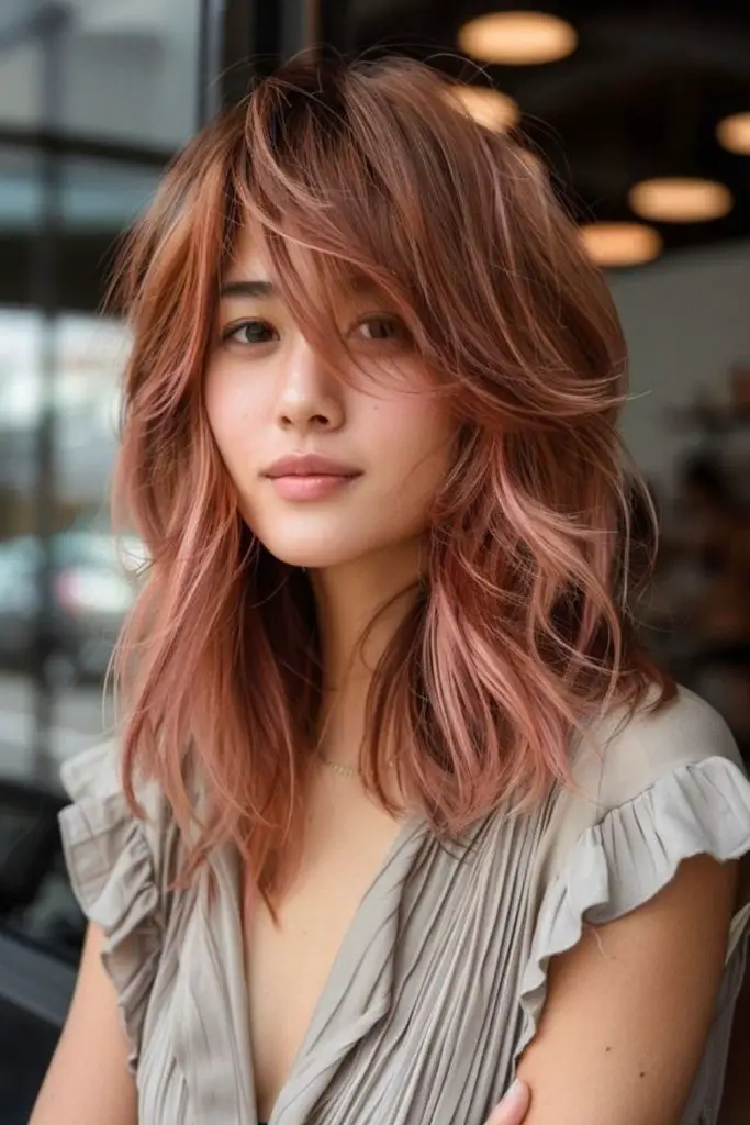 Rose gold waves with soft fringe