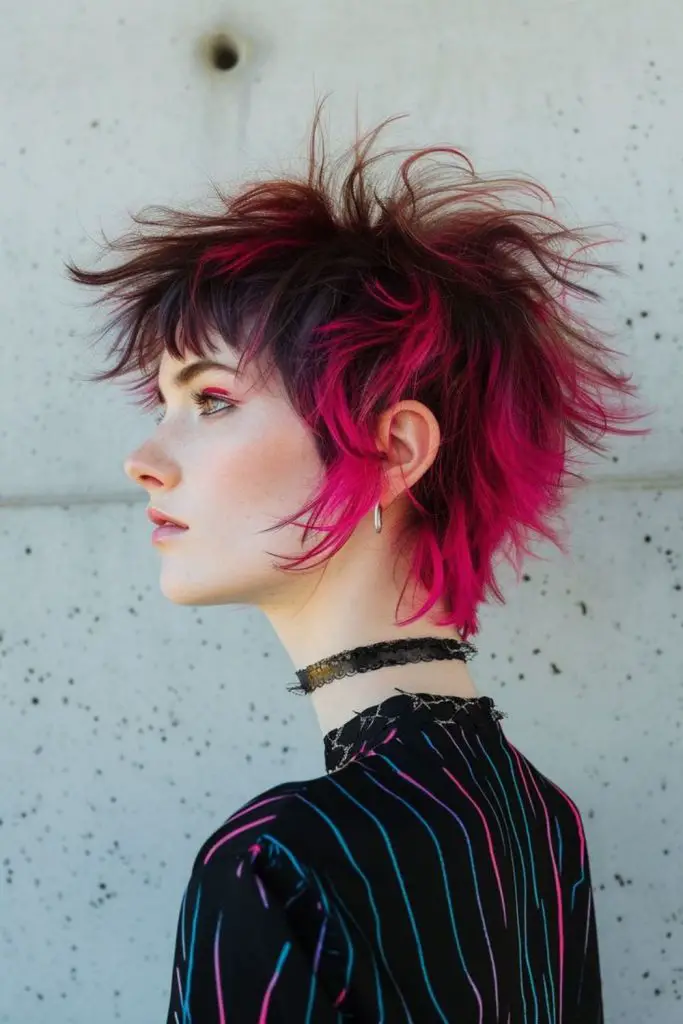 Neon curls with thick blunt fringe