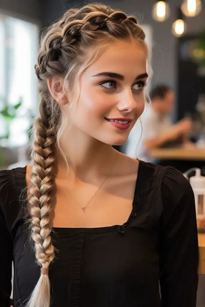 Halo braid wrapped around head.