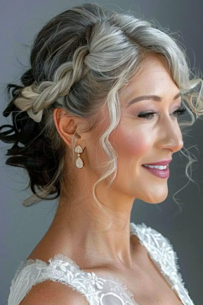 Crown braid coiled into low bun