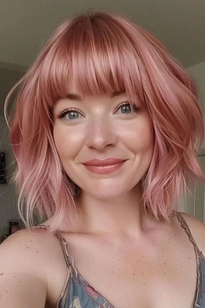  Candy pink bob with wide bangs