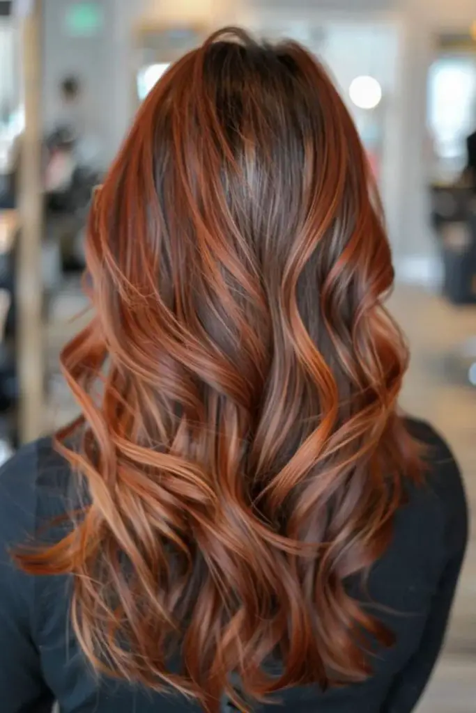 Chocolate brown hair with amber streaks
