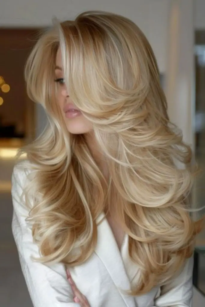 Toasted blonde waves with golden highlights