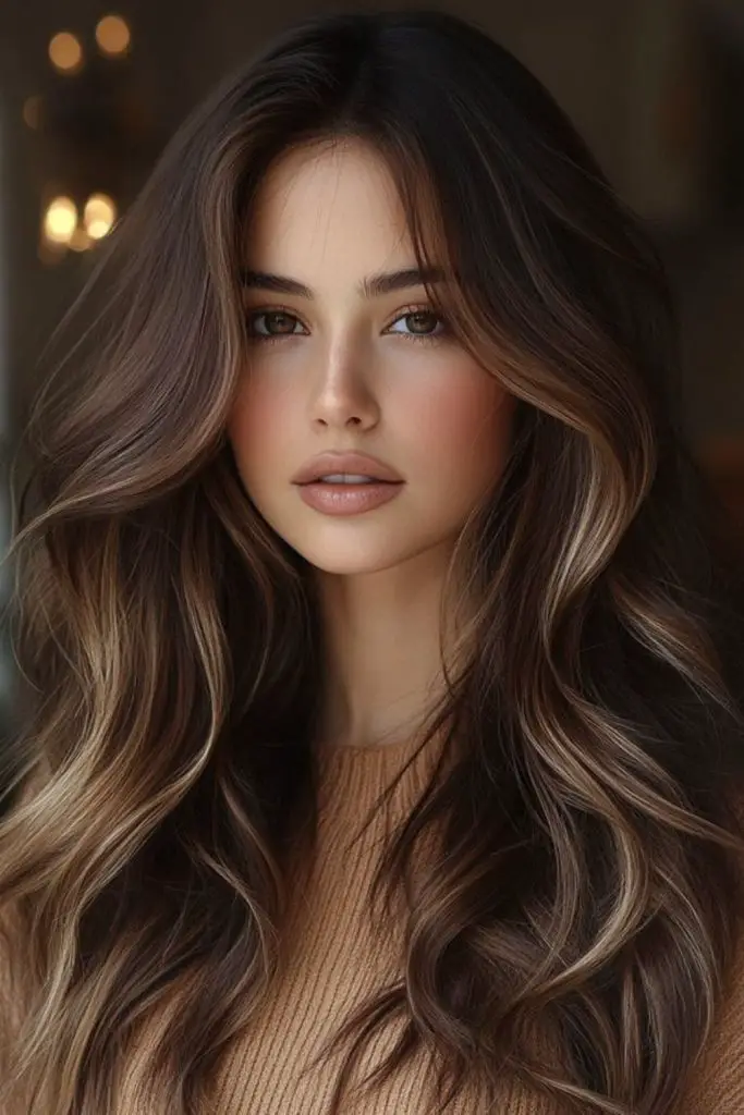 Warm caramel cascade over chestnut base