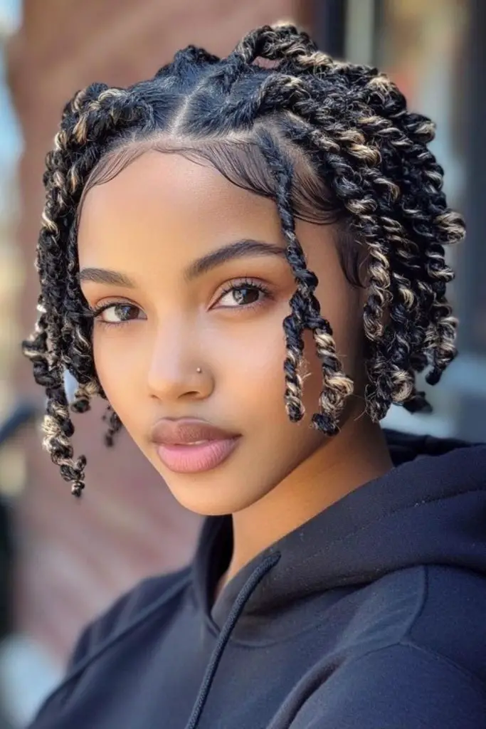 Caramel braids ending in thick loops