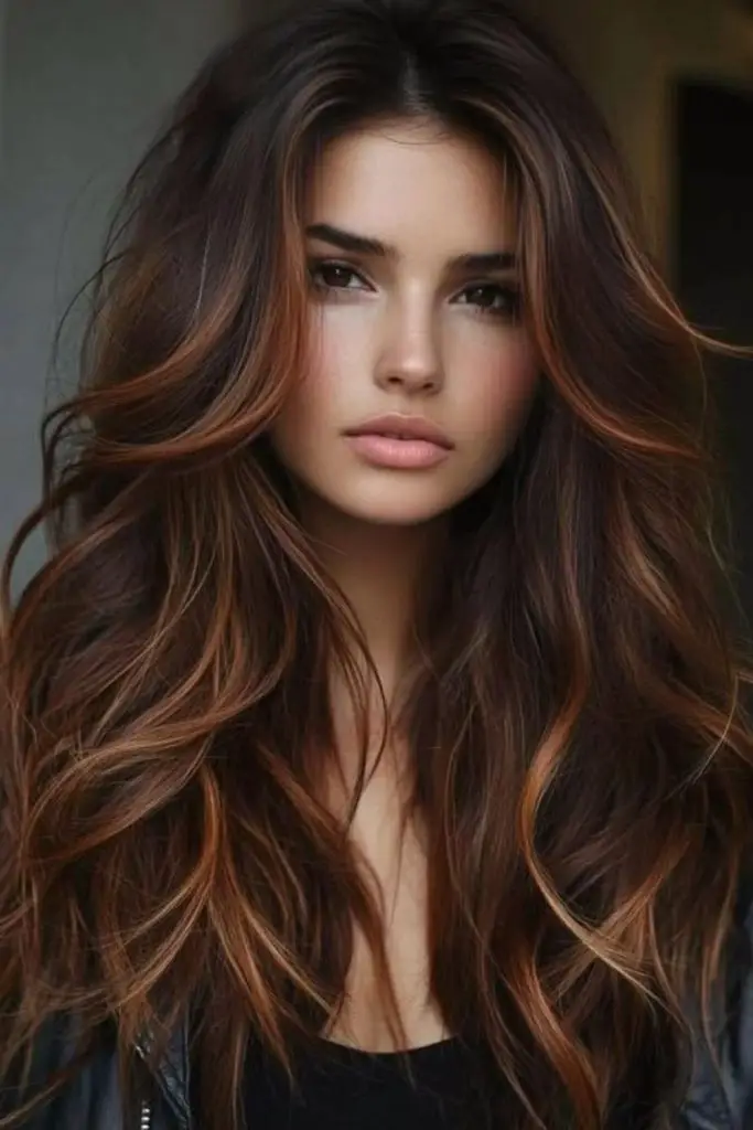 Auburn and caramel flickers on brown