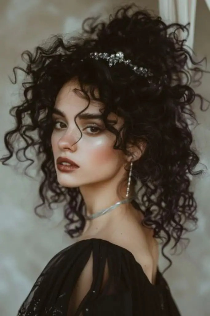 Cosmic witch with shimmering black spirals