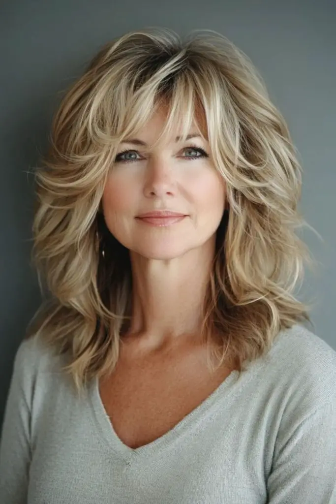 Flowing blonde shag with volume