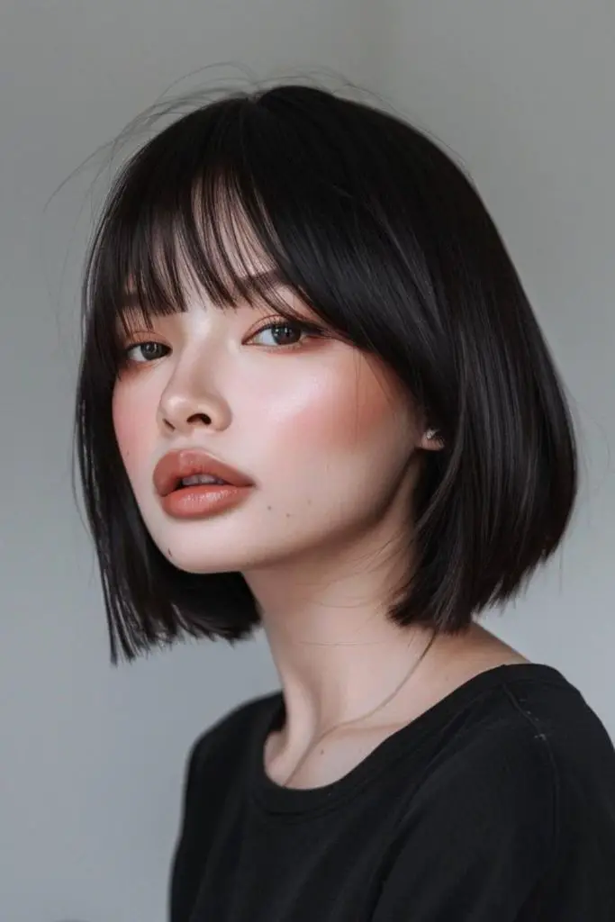 Matte black bob with flipped ends