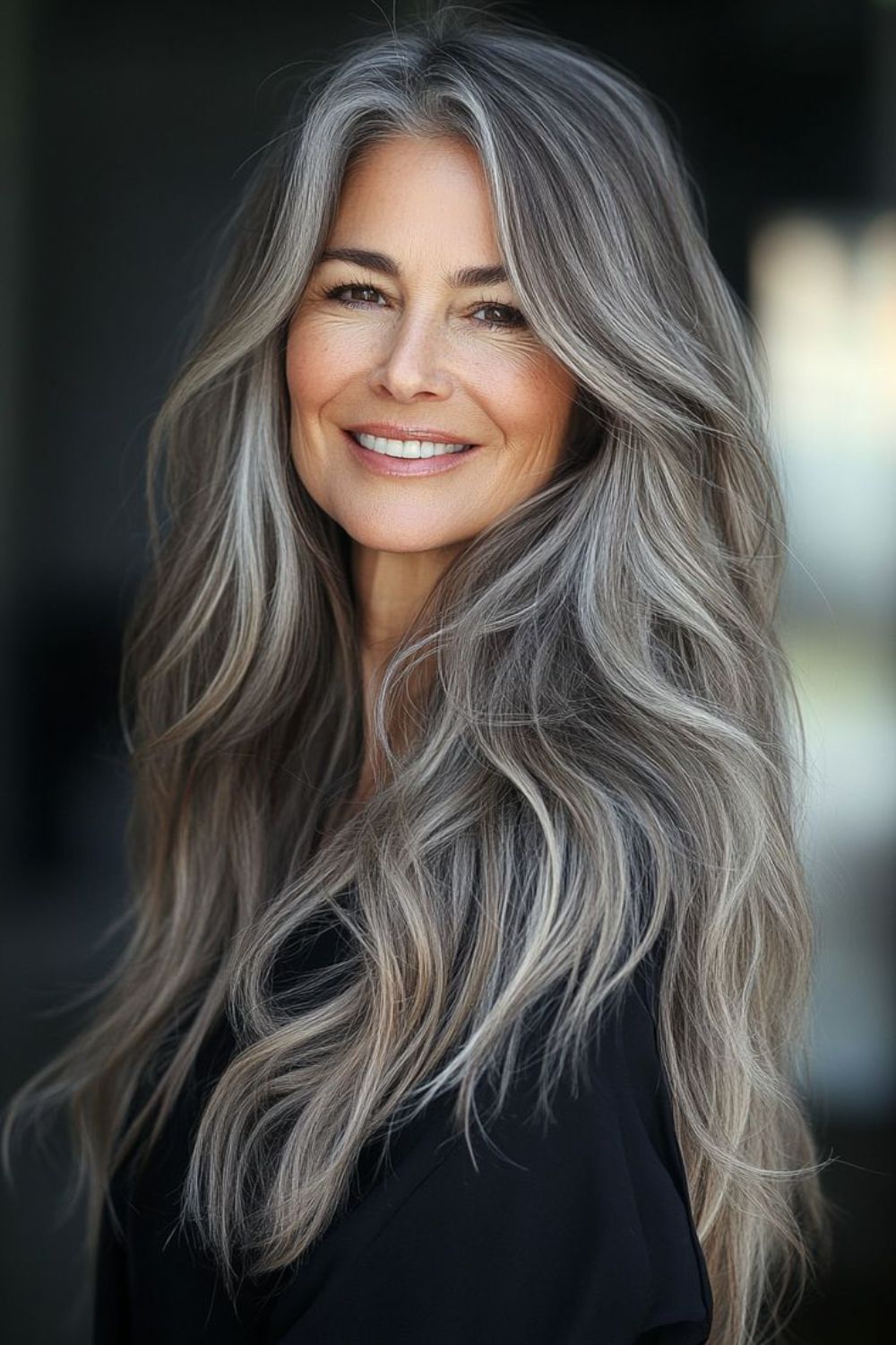 Charcoal Swish Lift Long Hair Over 50 Older Women