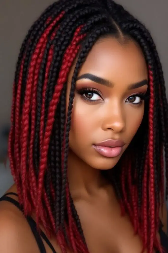 Cherry-colored braids with hanging charms