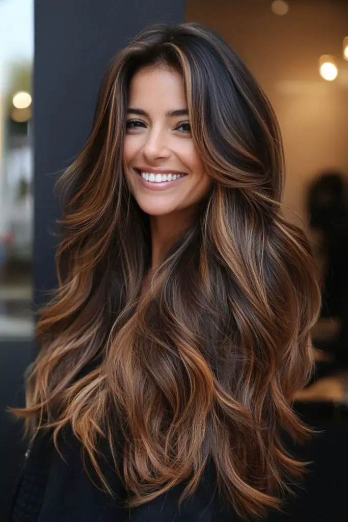 Chestnut brown fading into caramel ends