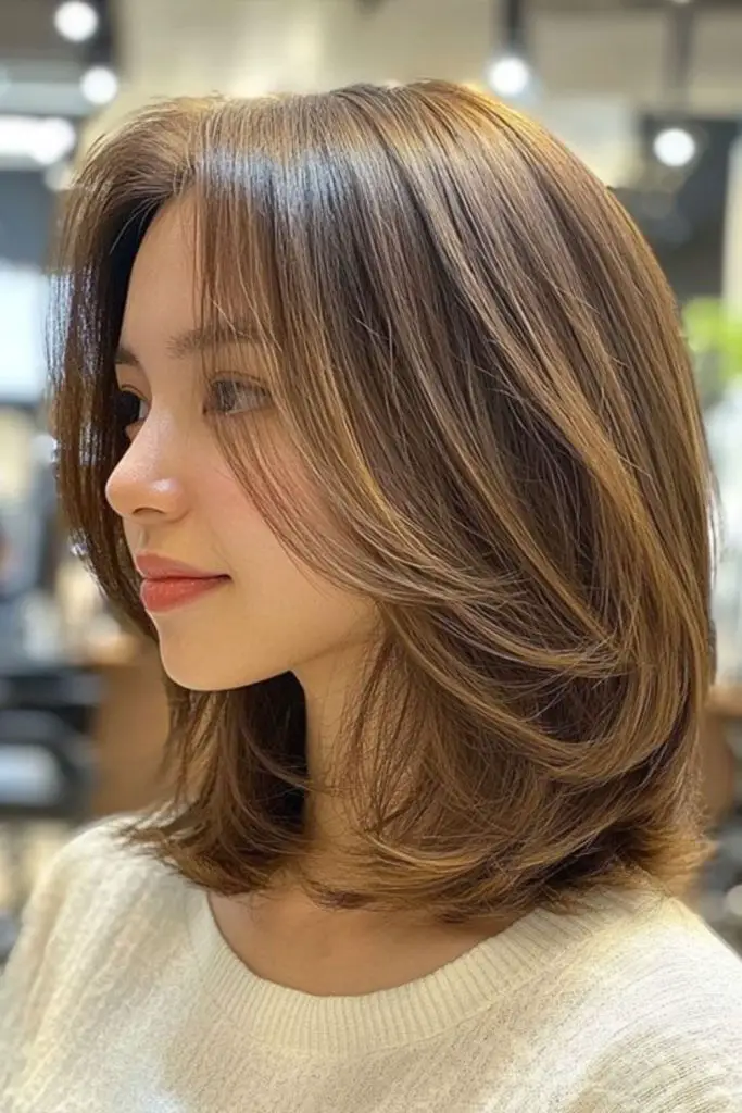 Precision-layered silky long bob shape