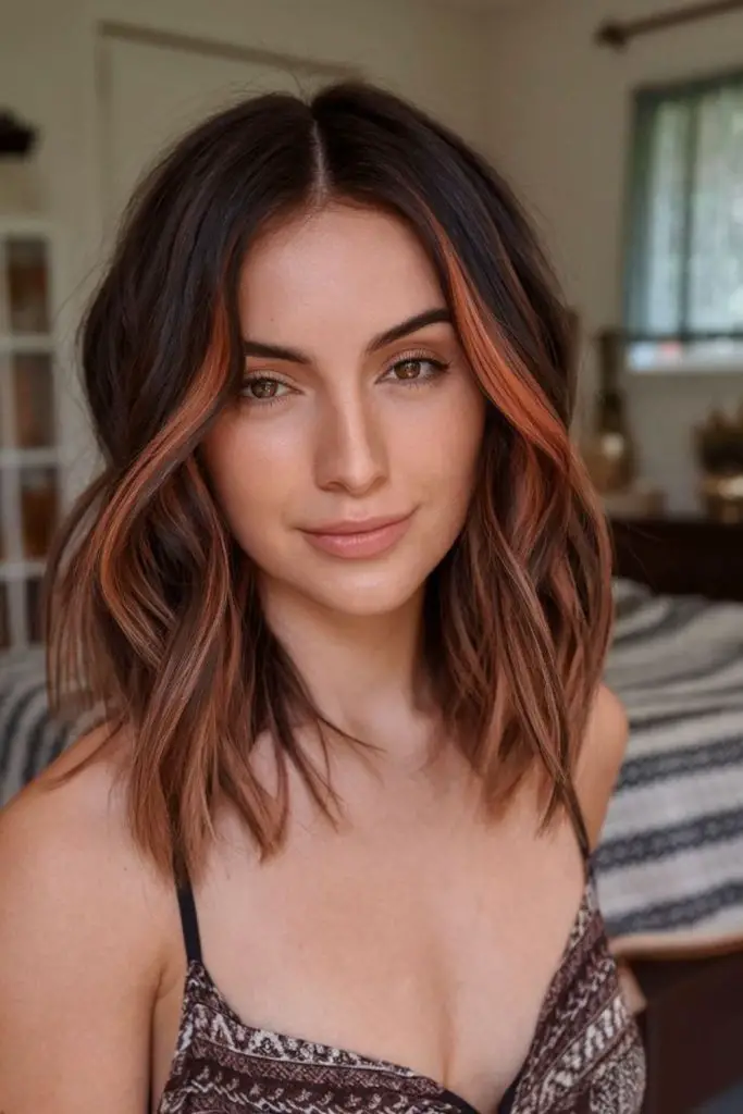 Hidden copper flames in dark brown