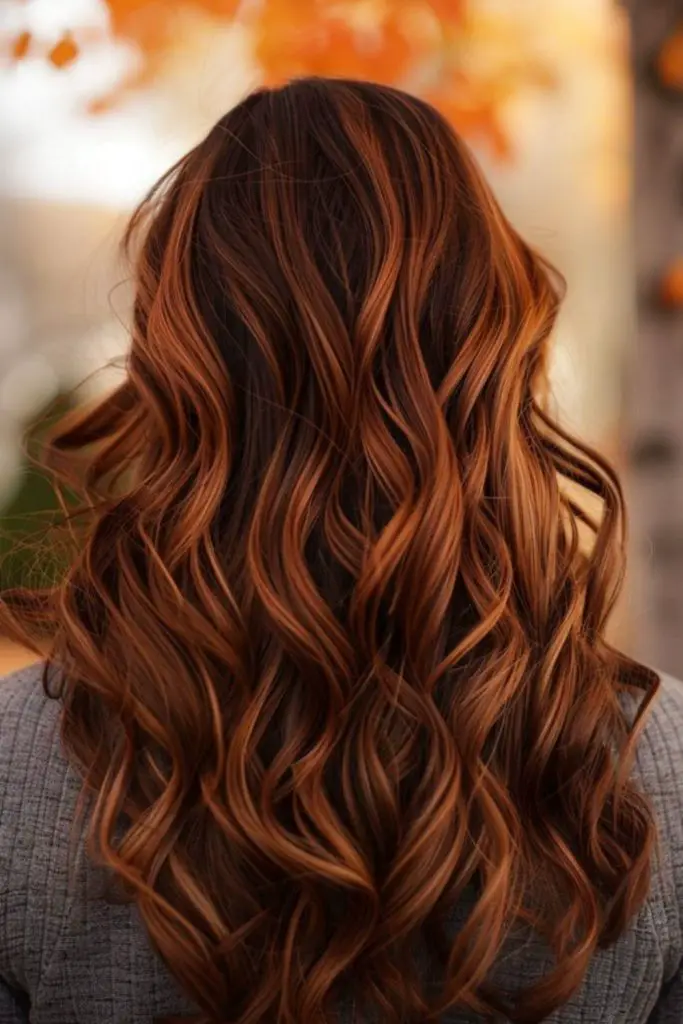  Fiery copper melting through brown hair