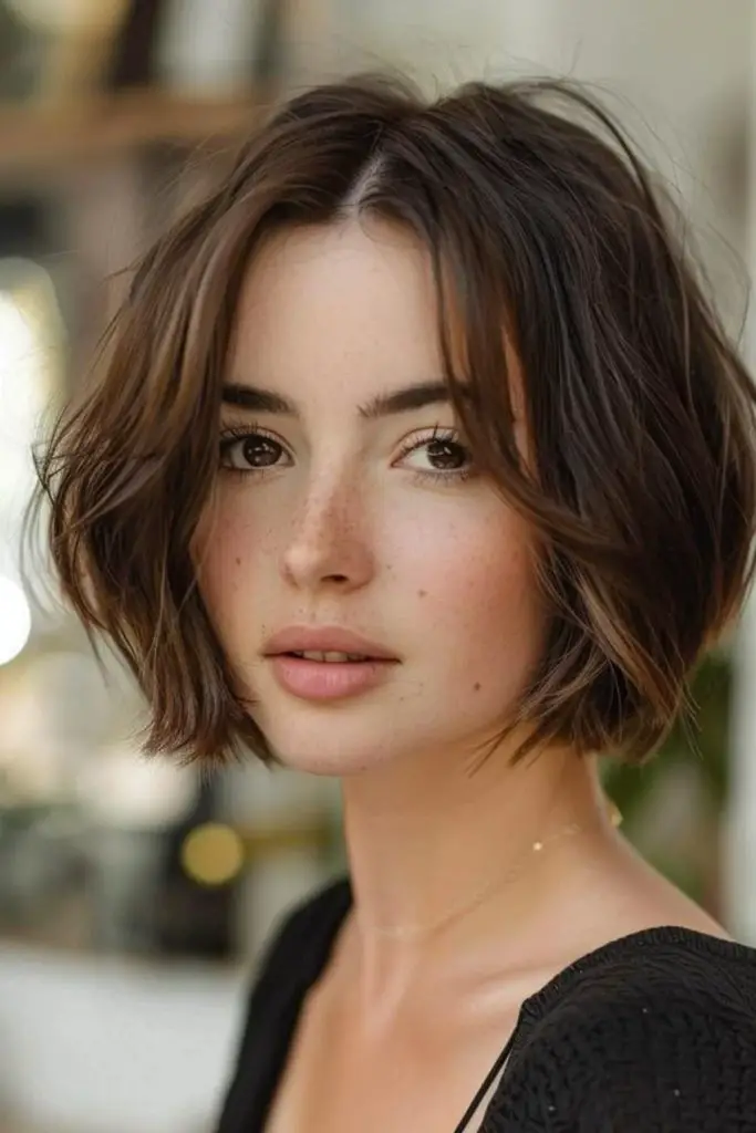 Razor-sharp bob with flipped bottom.