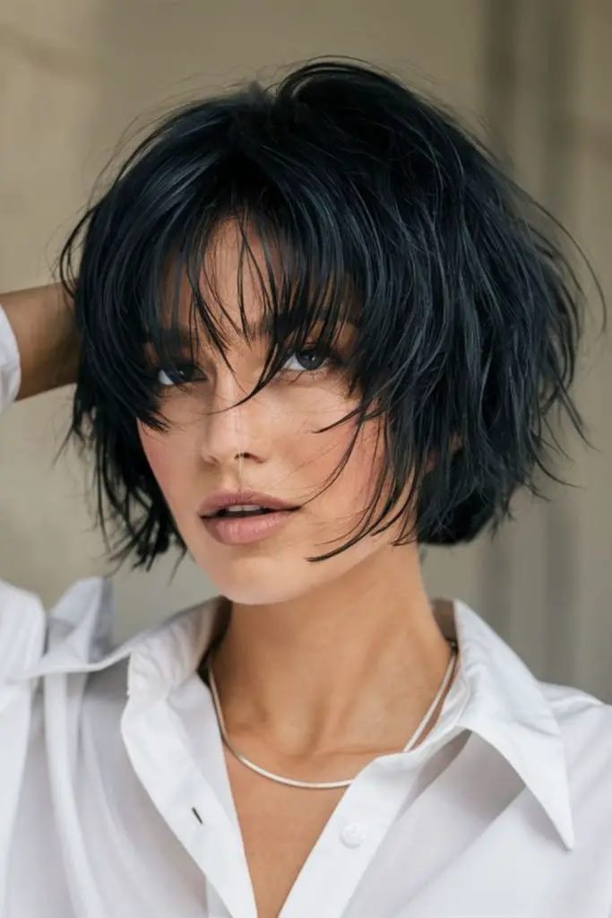 Messy textured bob with flyaways