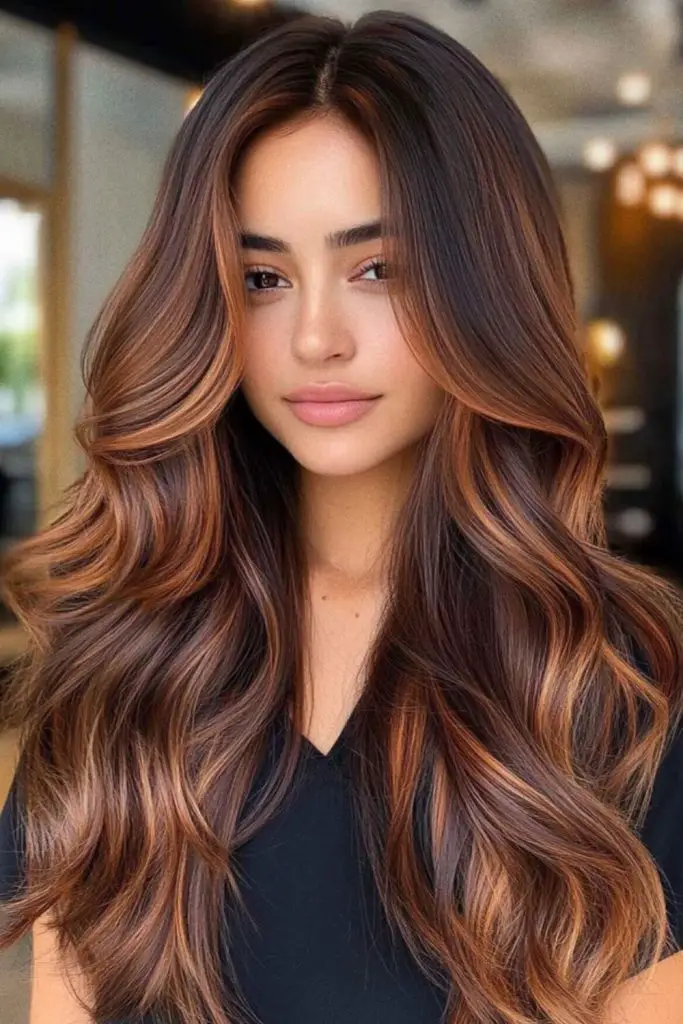 Creamy caramel swirls on cocoa base