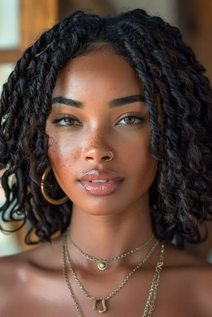 Jet black coiled braids with cuffs
