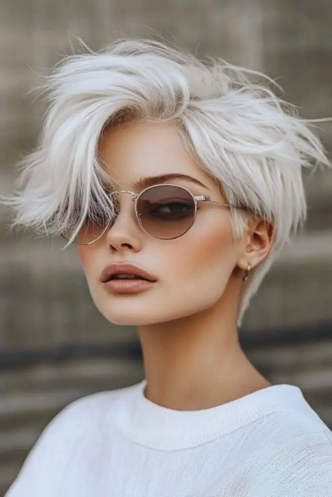 Uneven platinum bob edgy angle