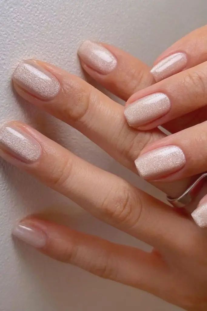Crystal beige glossy minimalist nail style
