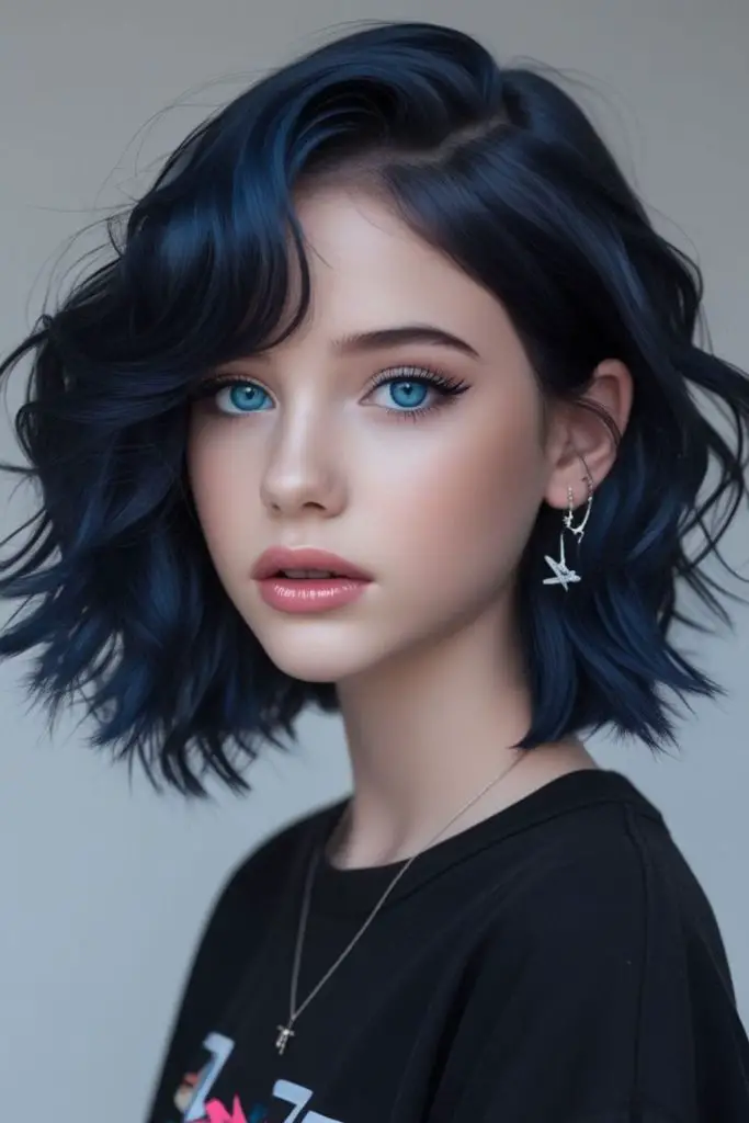 Blue-toned bob with casual waves