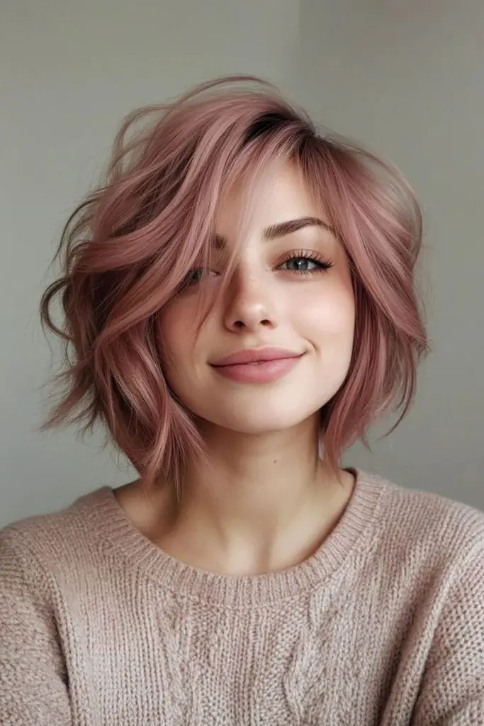 Muted mauve bob with drifting bangs