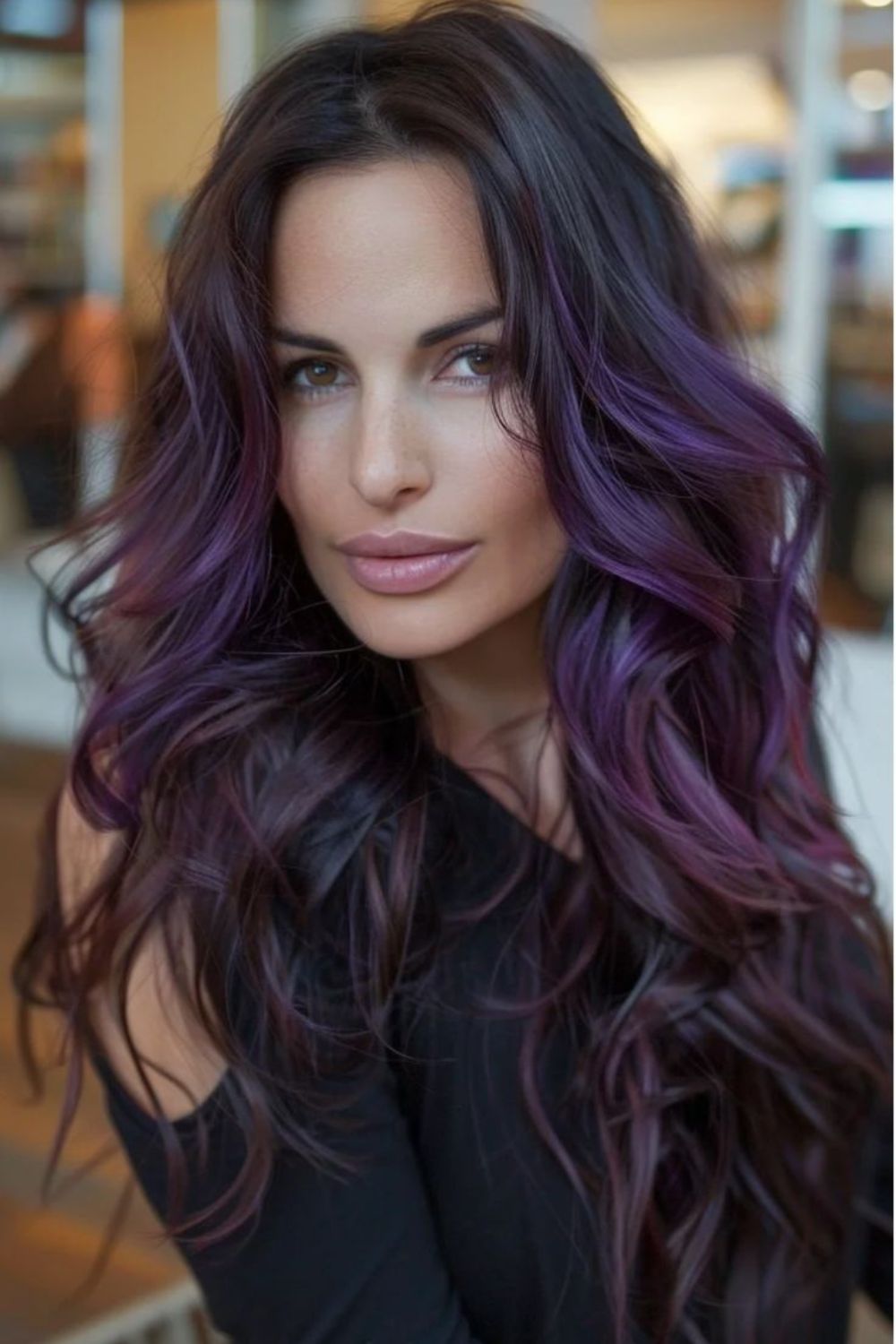 Dusty Plum Stream Long Hair Over 50 Older Women