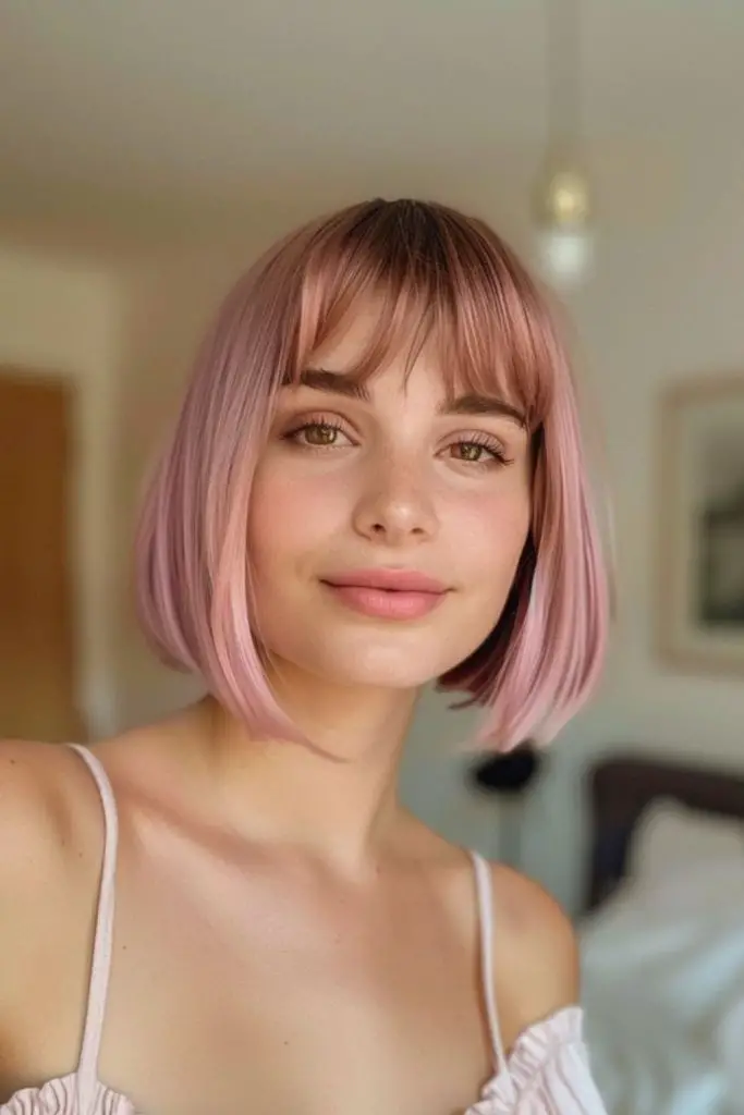 Dusty rose blunt bob with poise.