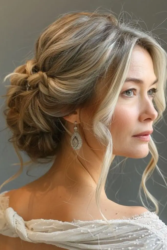 Side bun with coiled elegant twist.