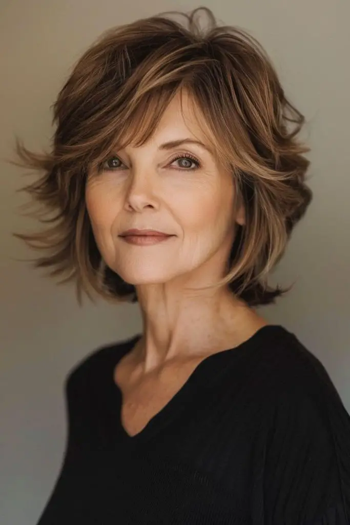 Espresso layered bob with silky volume