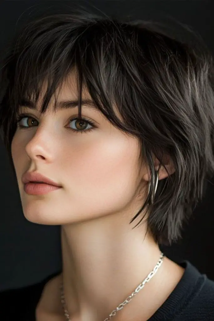 Airy bob barely touching jawline.