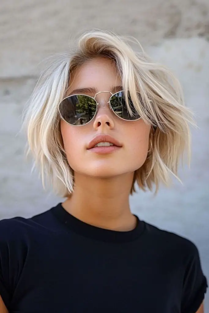 Flipped platinum bob wild streaks