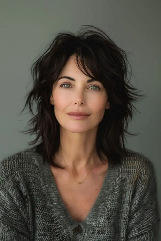 Side-swept fringe with flicked shag