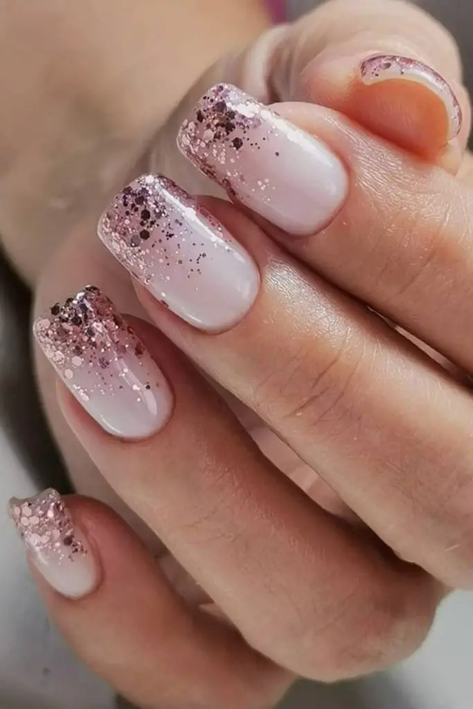 Frosty silver and pink ombré nails