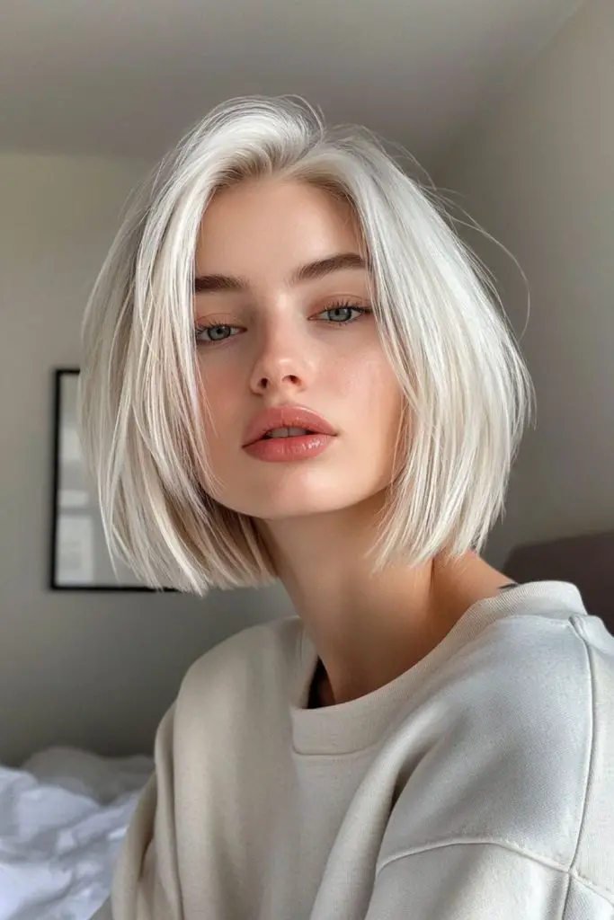 Crisp straight bob with frosty vibe