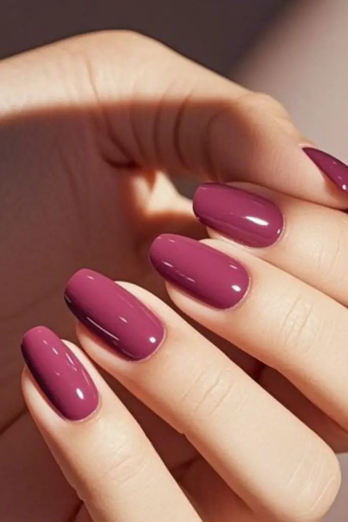 Plum shimmer soft rounded summer nails