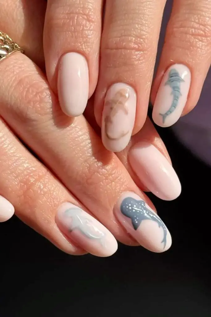 Translucent shimmer with ghostlike white dots.