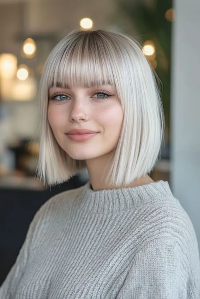 Cool silver bob with crisp fringe