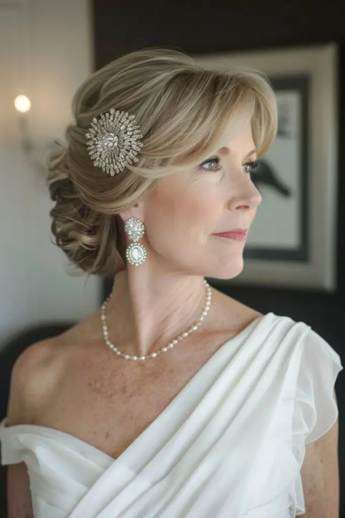 Pinned curly updo with retro flair