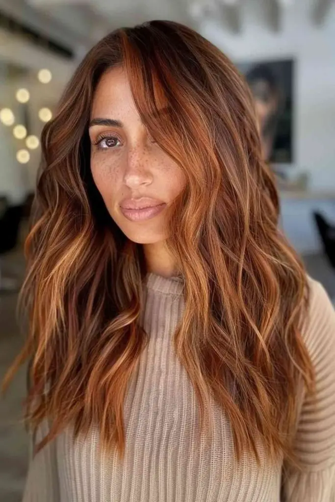 Slick cocoa strands with copper glaze