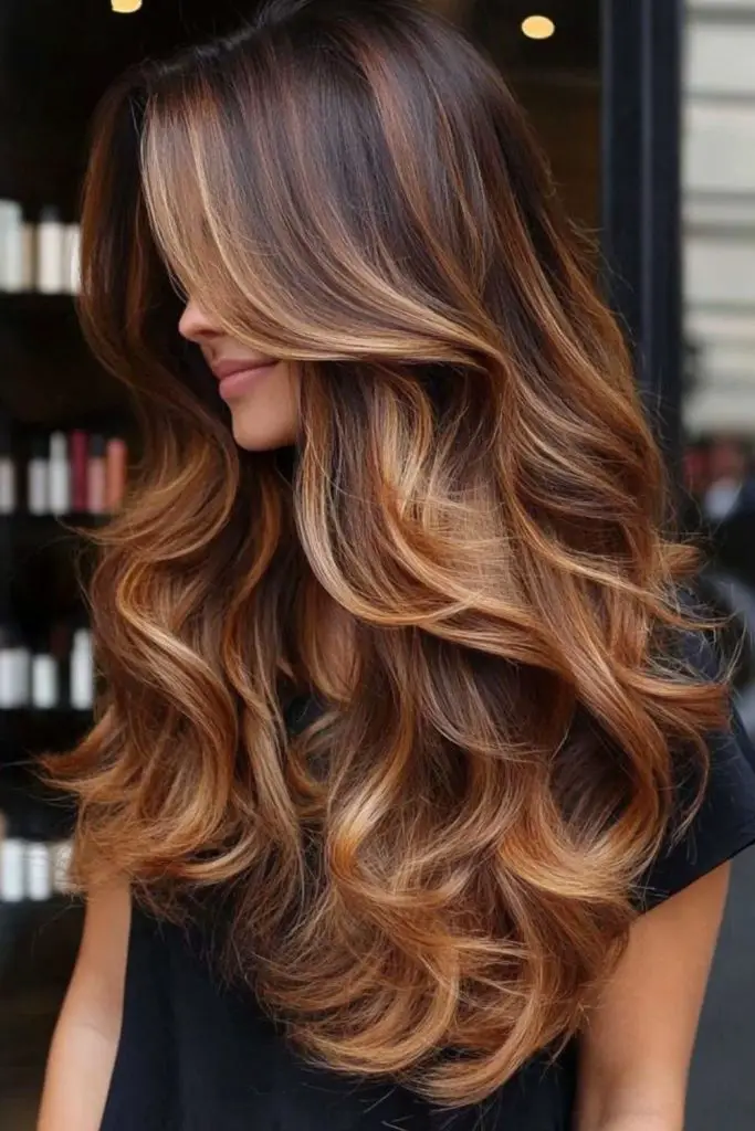 Golden honey highlights over brown base