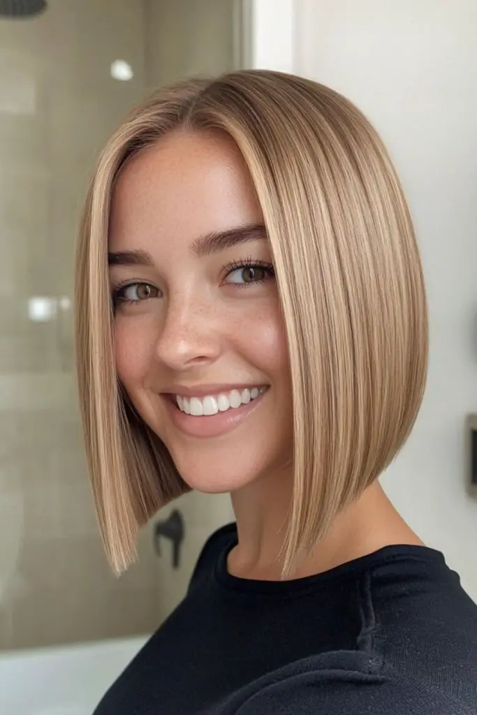  Smooth golden bob with glossy shine