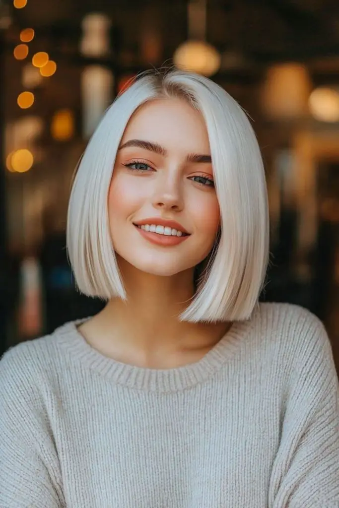 Fierce platinum bob with textured motion